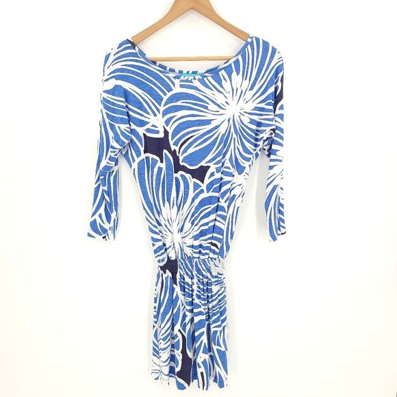 Tori Richard Honolulu Blouson Mini Dress Smocked Waist Floral Print Blue… - Picture 1 of 11